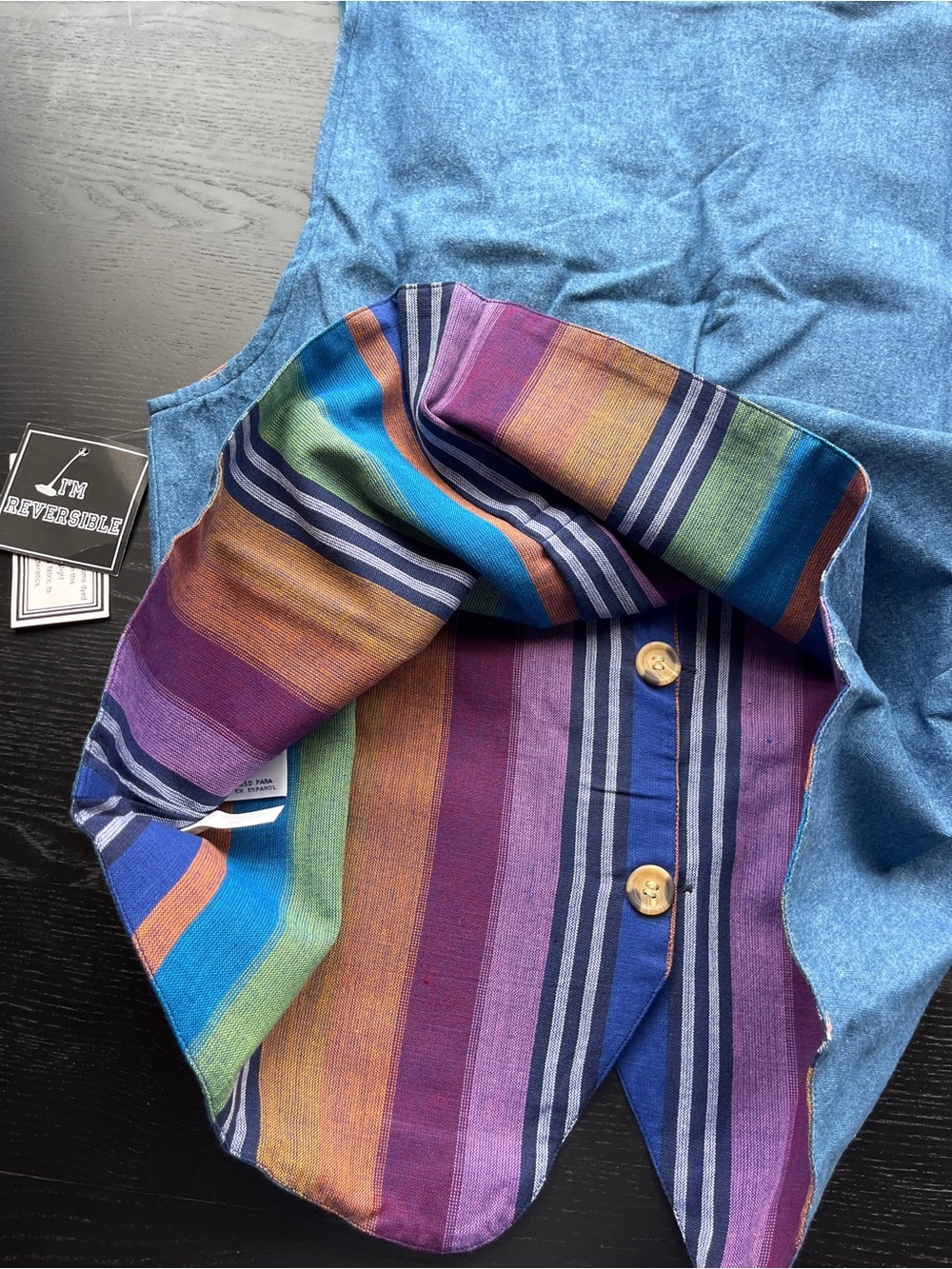 Brand New Vintage Cabin Creek Size M Reversible Denim & Striped Embroidered Vest - Picture 15 of 16